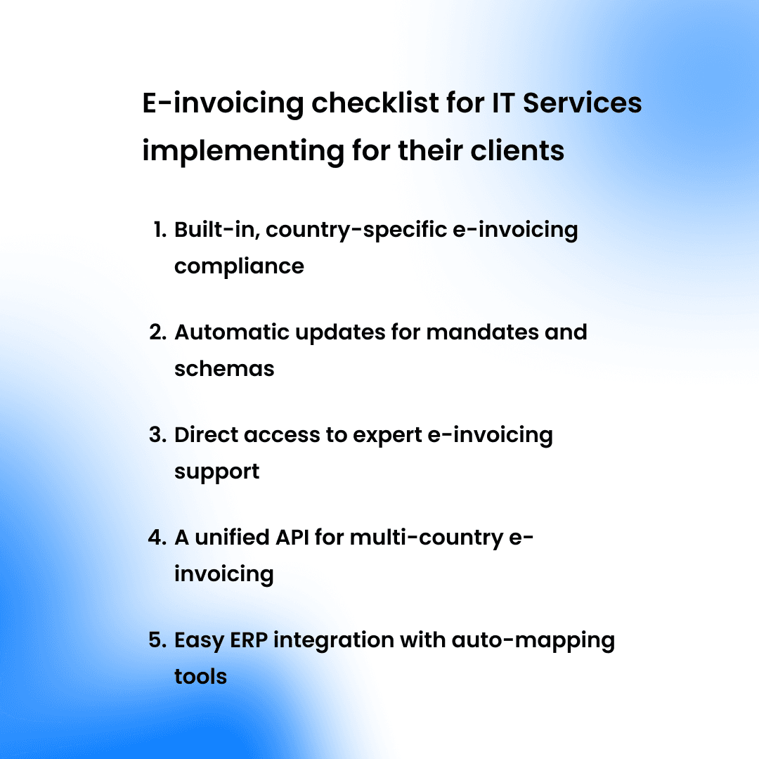 E-invoicing checklist for IT Services implementing for their clients