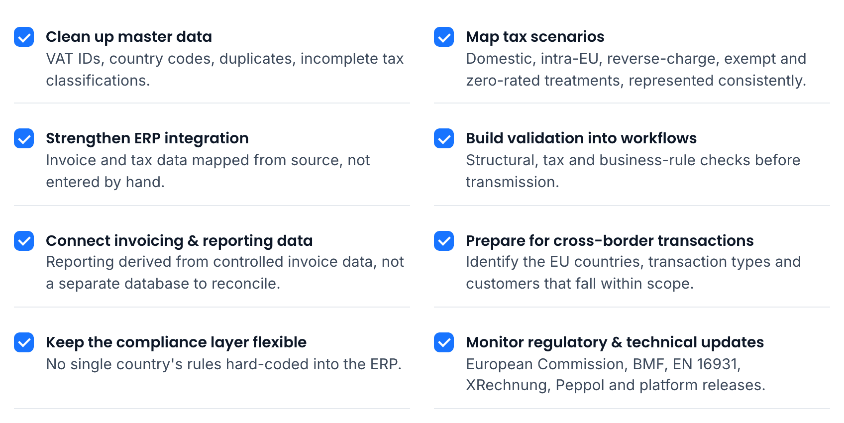 Checklist of foundations to prepare for ViDA digital reporting