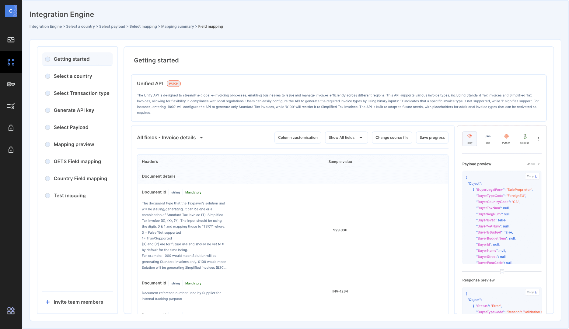Global E-Invoicing API Dashboard