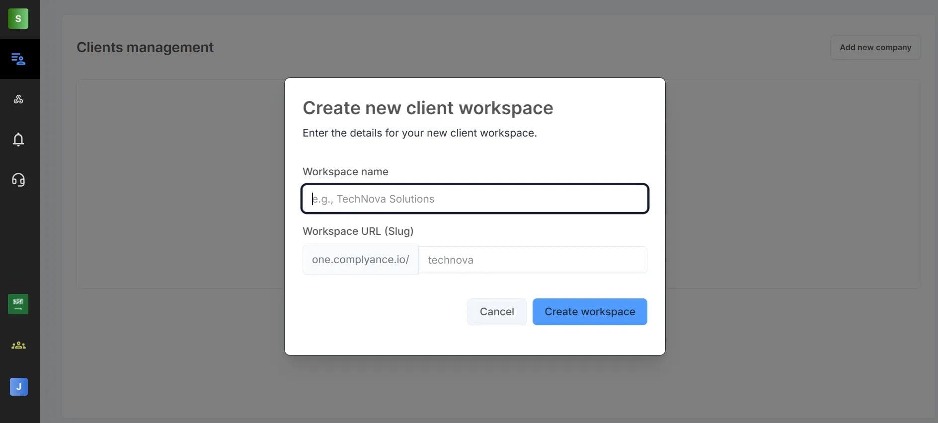Complyance add company details
