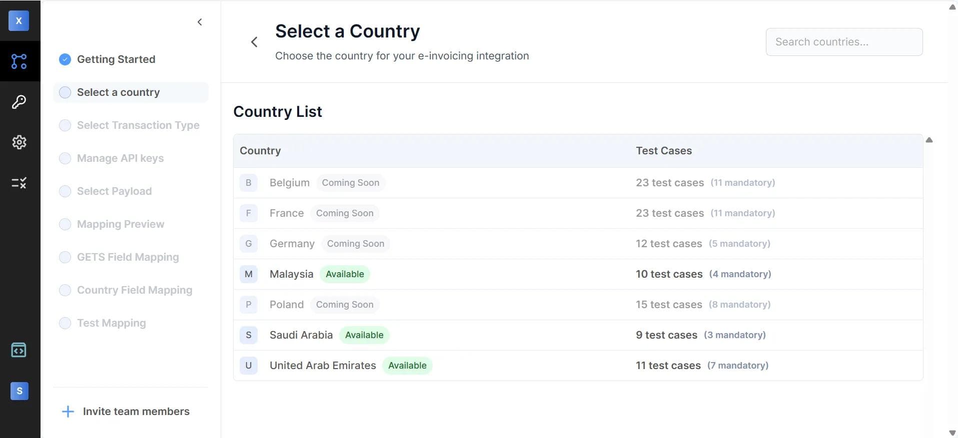 selecting country