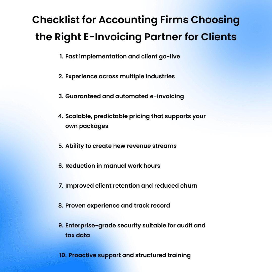 Checklist for Accounting Firms Choosing the Right E-Invoicing Partner for Clients