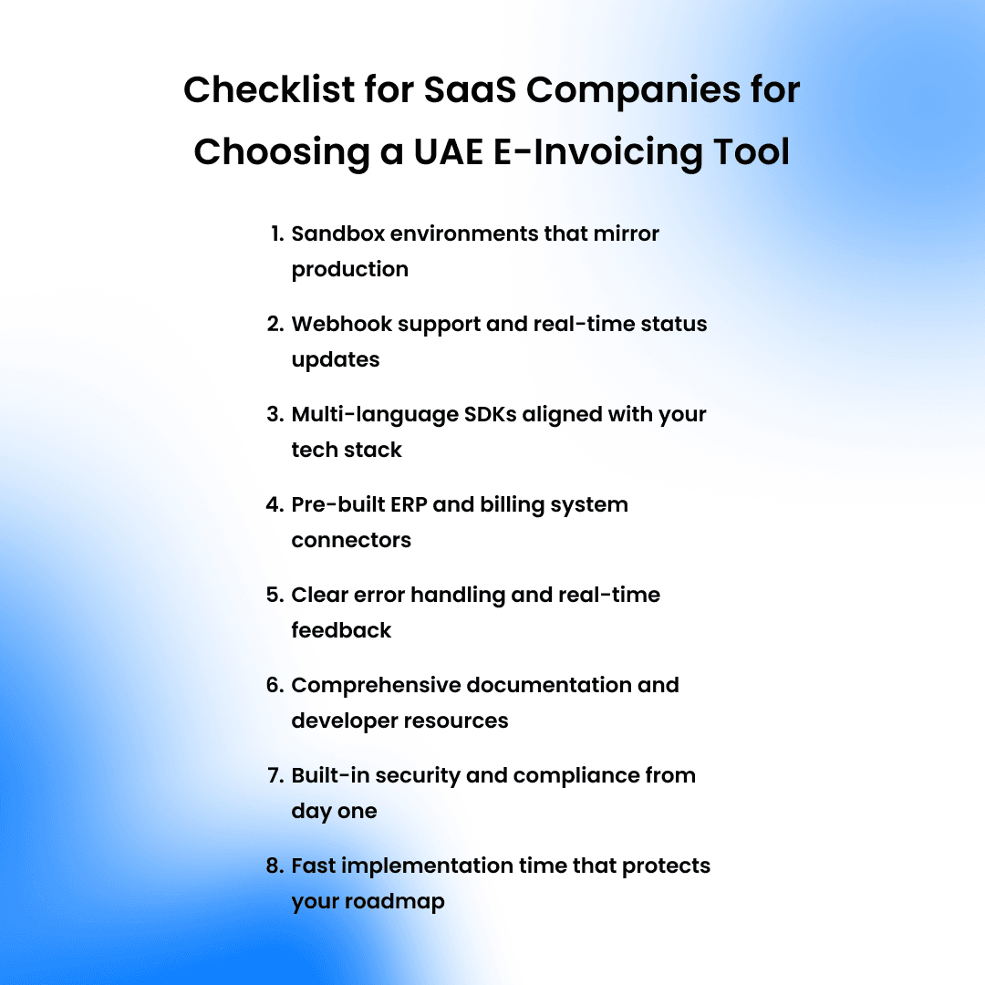 Checklist for SaaS Companies for Choosing a UAE E-Invoicing Tool